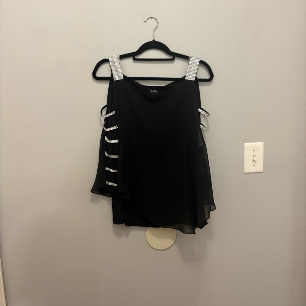 MSK Black Top with Silver Embellished Straps - Picture 9 of 13